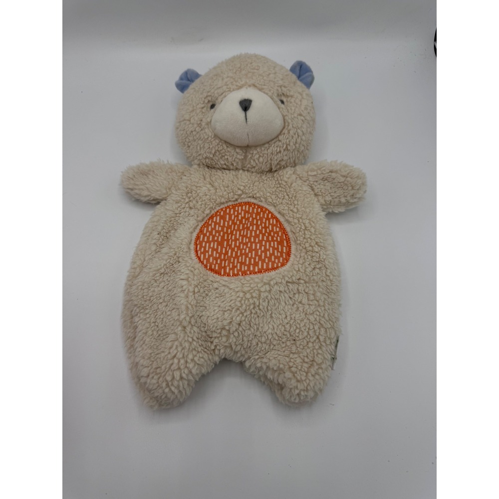 Ingenuity Plush Bear Cream Sherpa Stuffed Animal Blue Ears Orange Belly Patch
